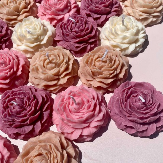 Peony Blossom Candles – Hand-Poured & Highly Detailed | White & Colored | Scented & Unscented Variants
